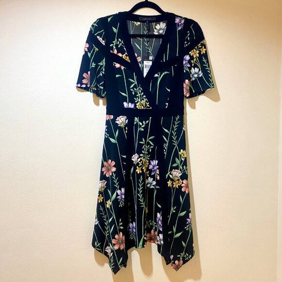 *NWT* BCBGMaxAzria Black Botanical Print Flowy Fit & Flare Dress - Size XXS - Picture 7 of 16